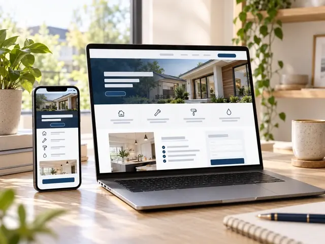 Landing page for a new home services business shown on a phone and a laptop